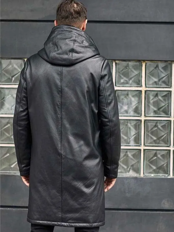 Men's Black Leather Parkas Overcoat Warm Down Jacket Oversize Winter Outwear