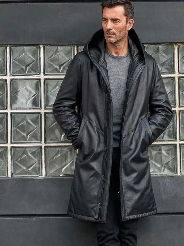 Men's Black Leather Parkas Overcoat Warm Down Jacket Oversize Winter Outwear