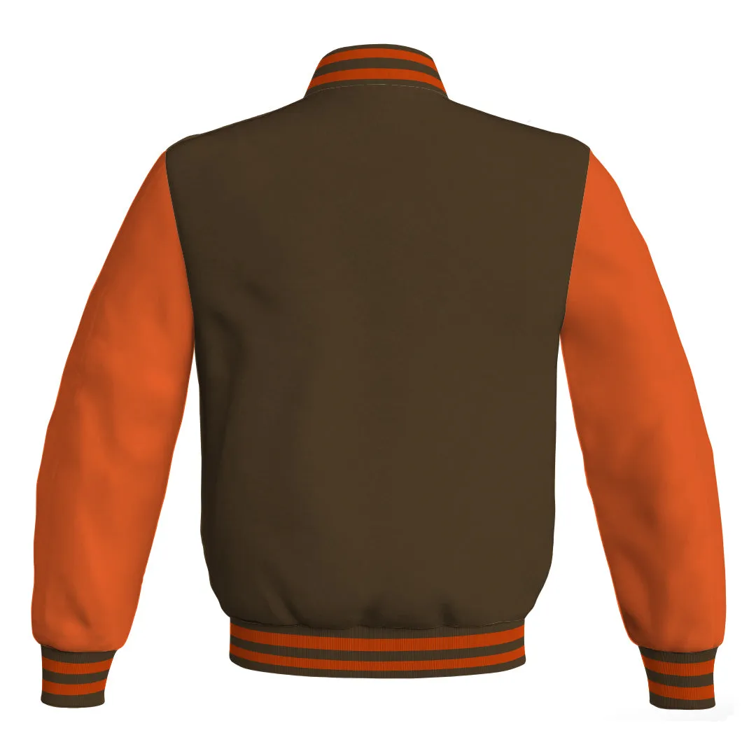 Mens Bomber Jacket Brown Body and Orange Leather Sleeves Bomber Jacket