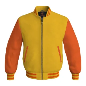 Mens Bomber Jacket Yellow/Gold Body and Orange Leather Sleeves Bomber Jacket