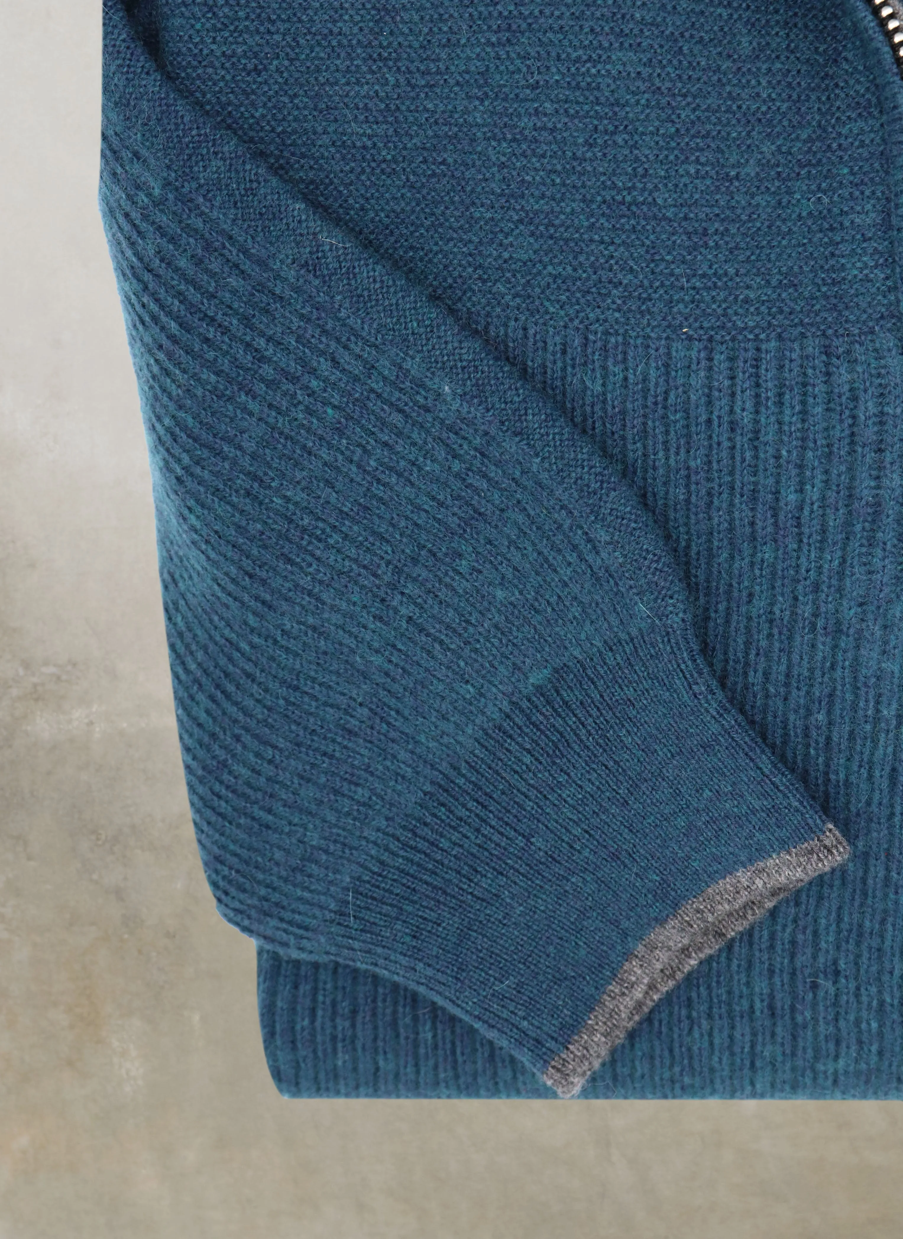 Men's Botticino Double Knit Quarter Zip Cashmere Sweater in Teal