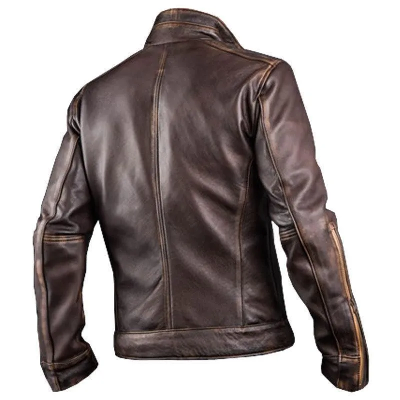 Mens Cafe Racer Stylish Biker Brown Distressed Leather Jacket