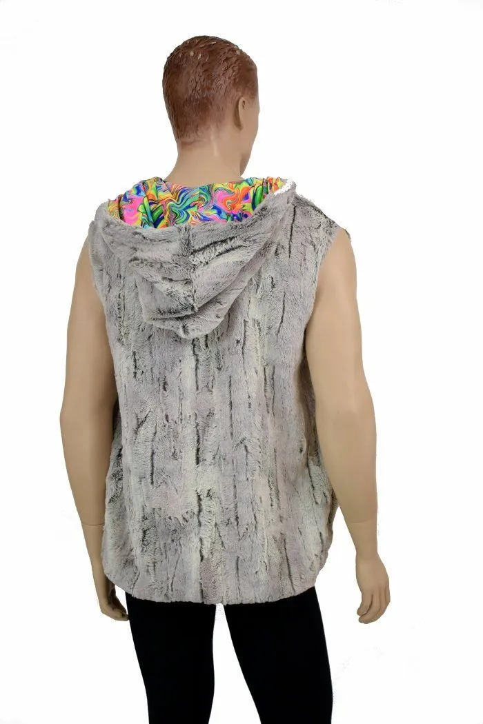 Mens Minky Faux Fur Hooded Vest