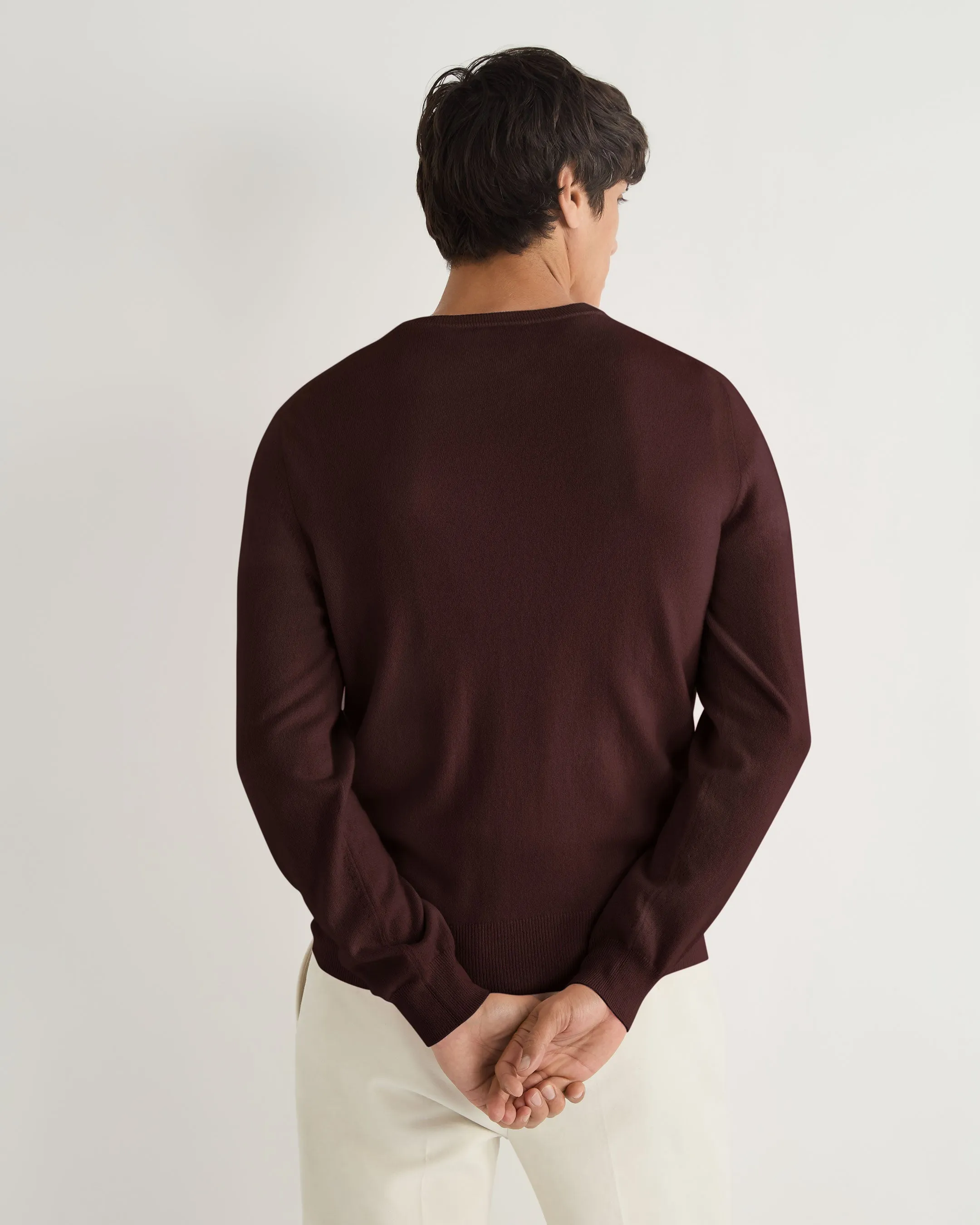 Men's Oxford Round Neck Cashmere Jumper Claret Red