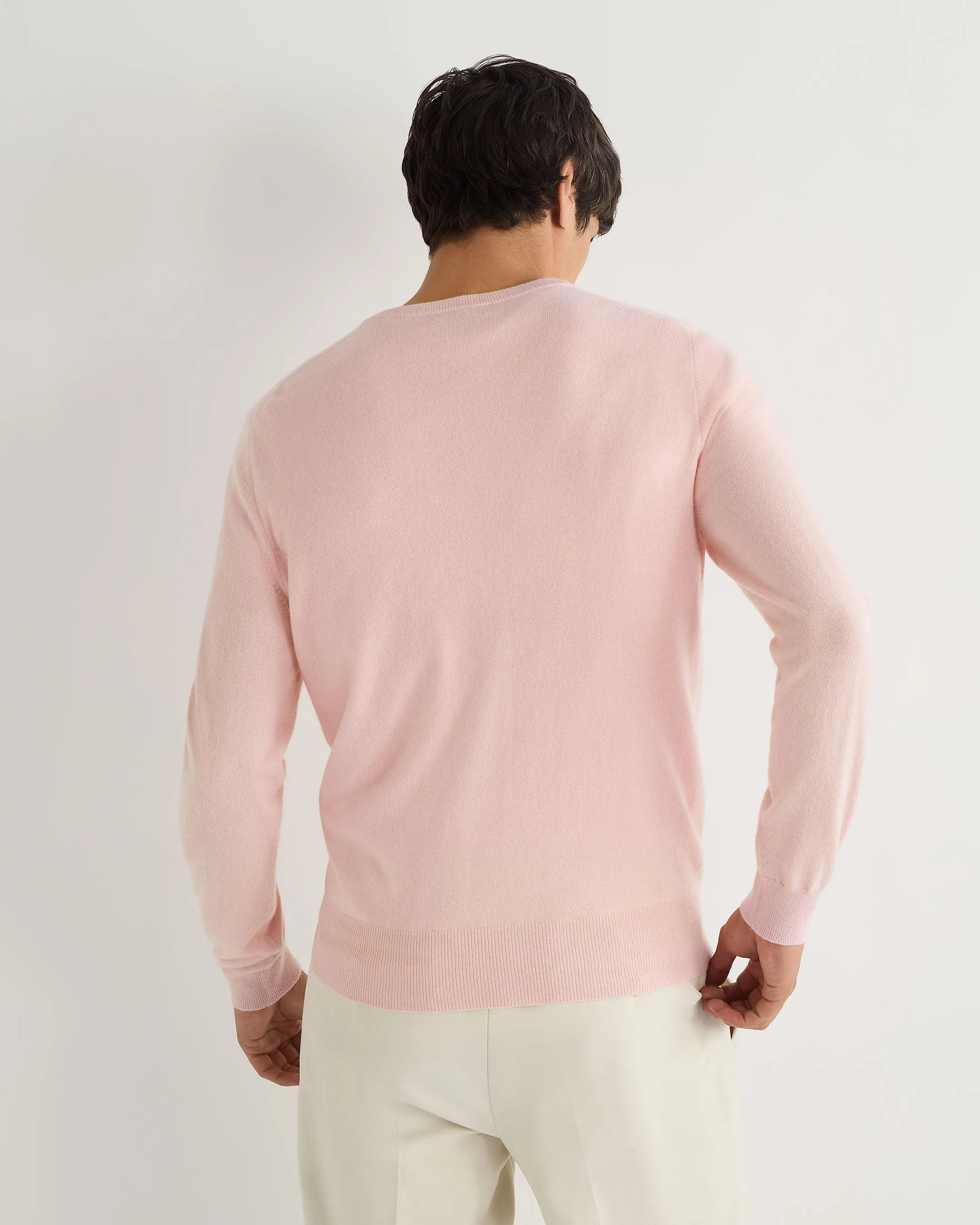 Men's Oxford Round Neck Cashmere Jumper Pale Pink