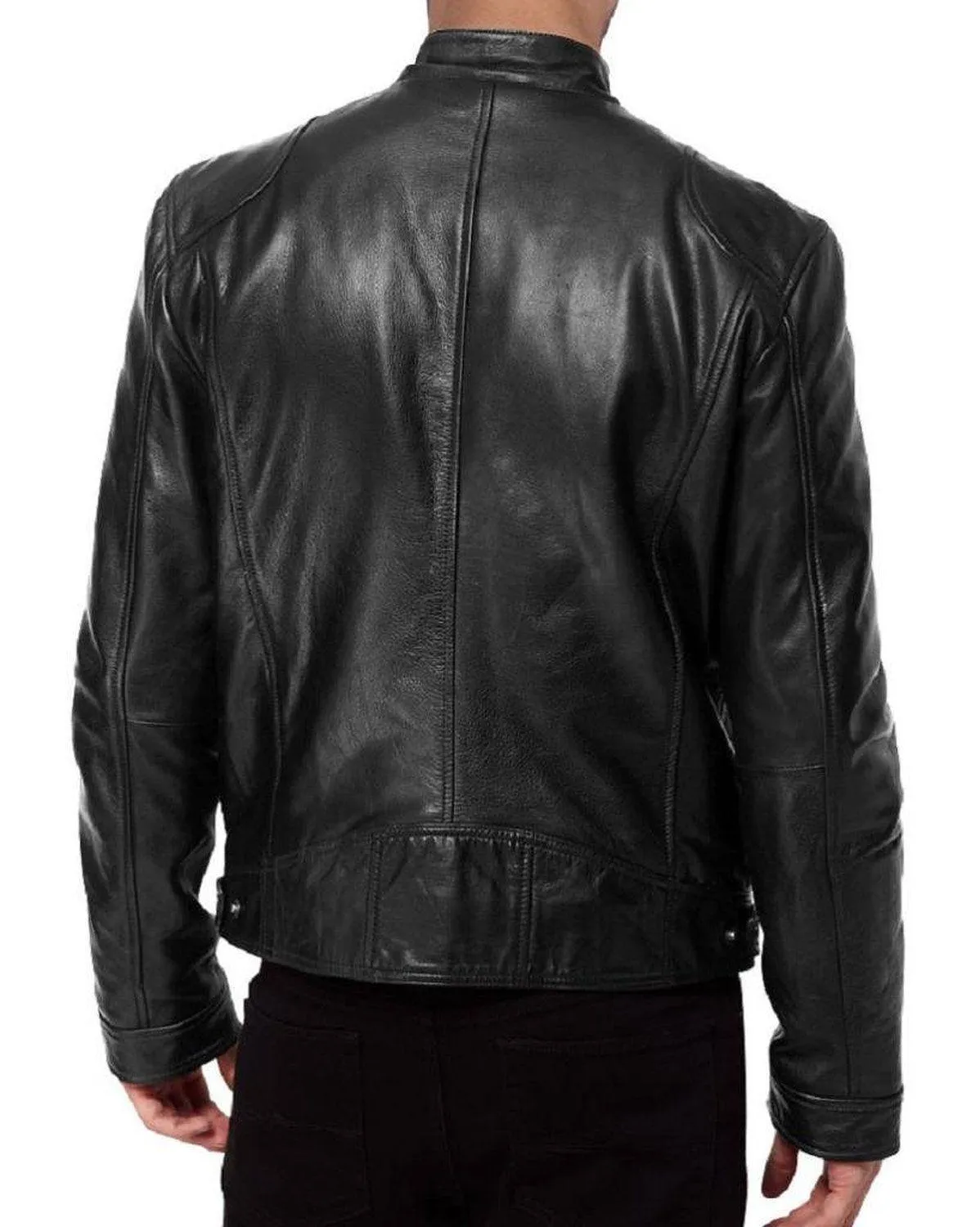 Men's SWORD Black Genuine Lambskin Leather Biker Jacket