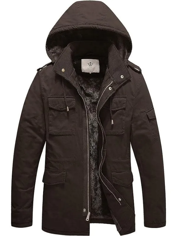 Men's Winter Military Thicken Parka Jacket Warm Coat with Removable Hood