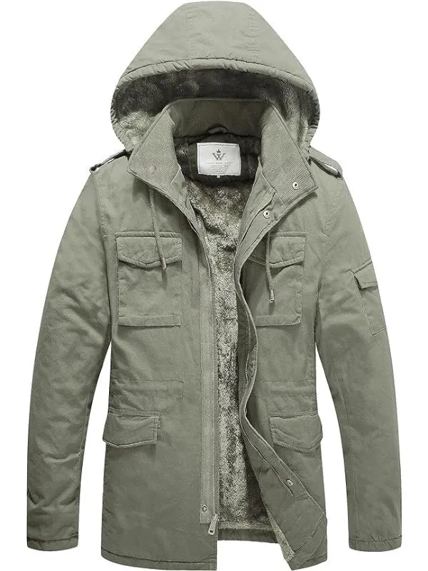 Men's Winter Military Thicken Parka Jacket Warm Coat with Removable Hood