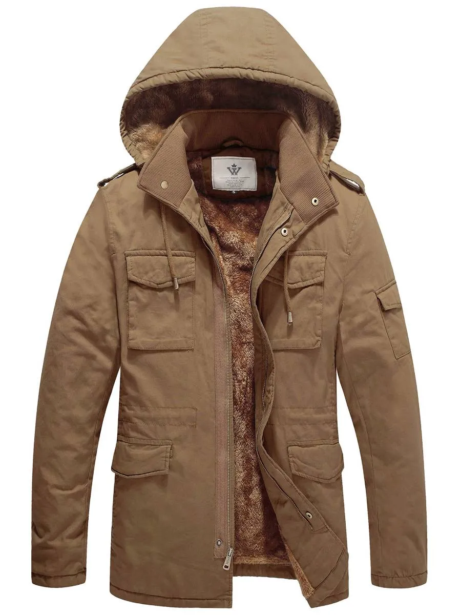 Men's Winter Military Thicken Parka Jacket Warm Coat with Removable Hood