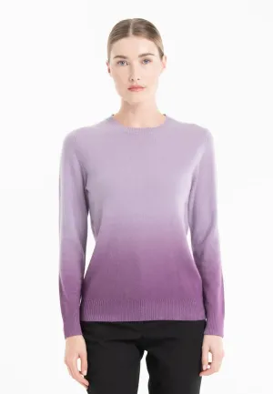 Mia 8 Light Purple/Dark Purple Tie & Dye Pattern Cashmere Crew Neck Sweater