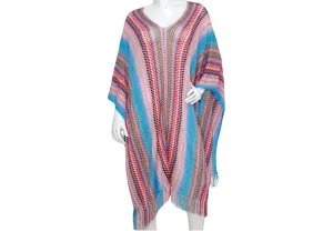 Missoni Zig Zag Multicolor Knit Poncho With Fringe Detail