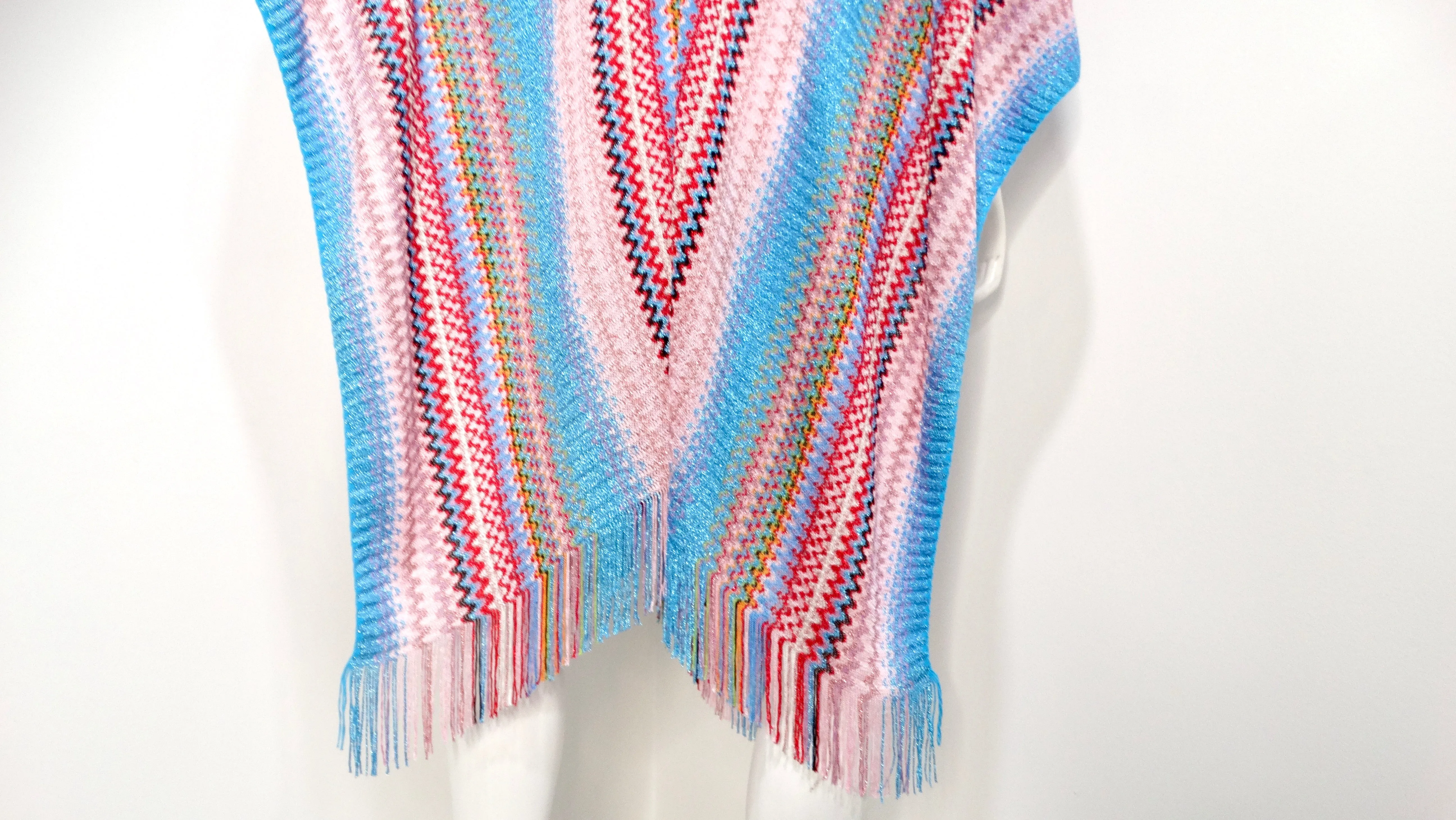 Missoni Zig Zag Multicolor Knit Poncho With Fringe Detail