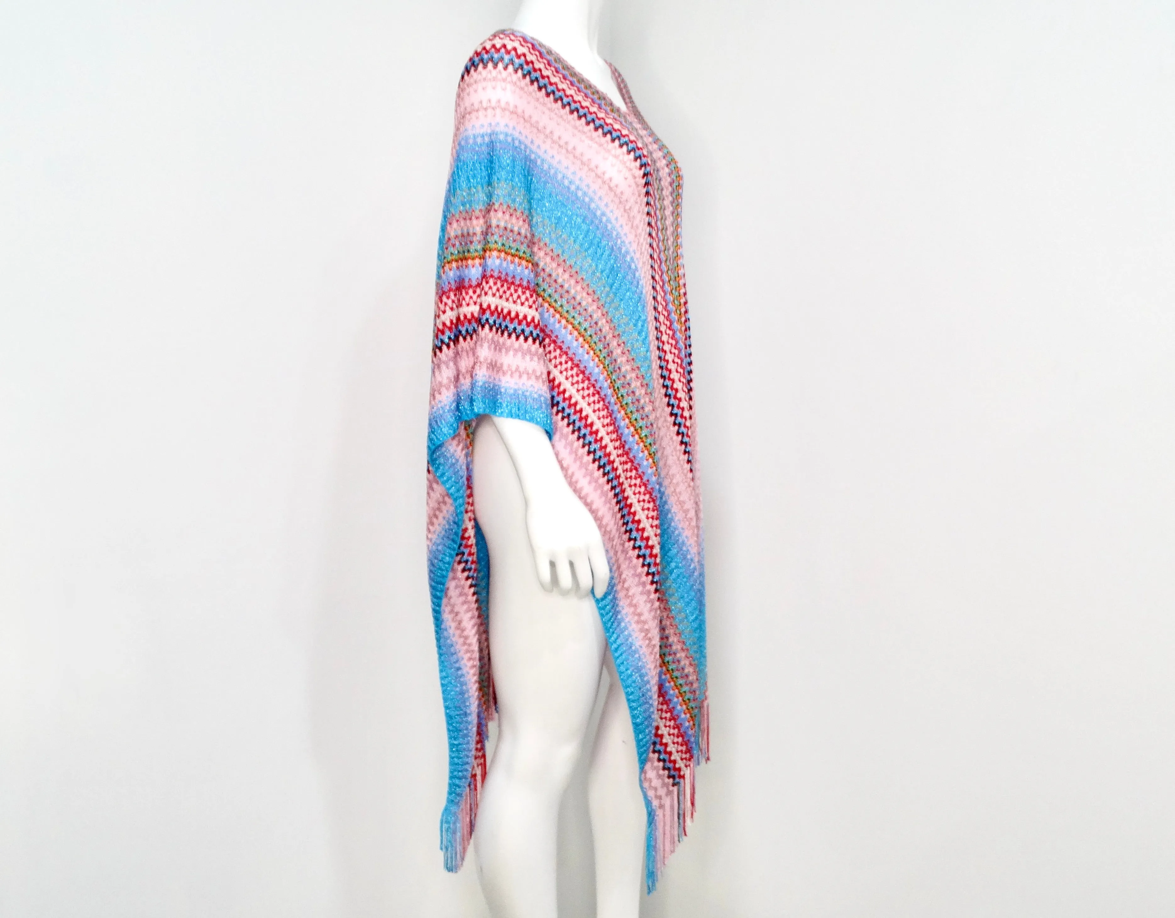 Missoni Zig Zag Multicolor Knit Poncho With Fringe Detail