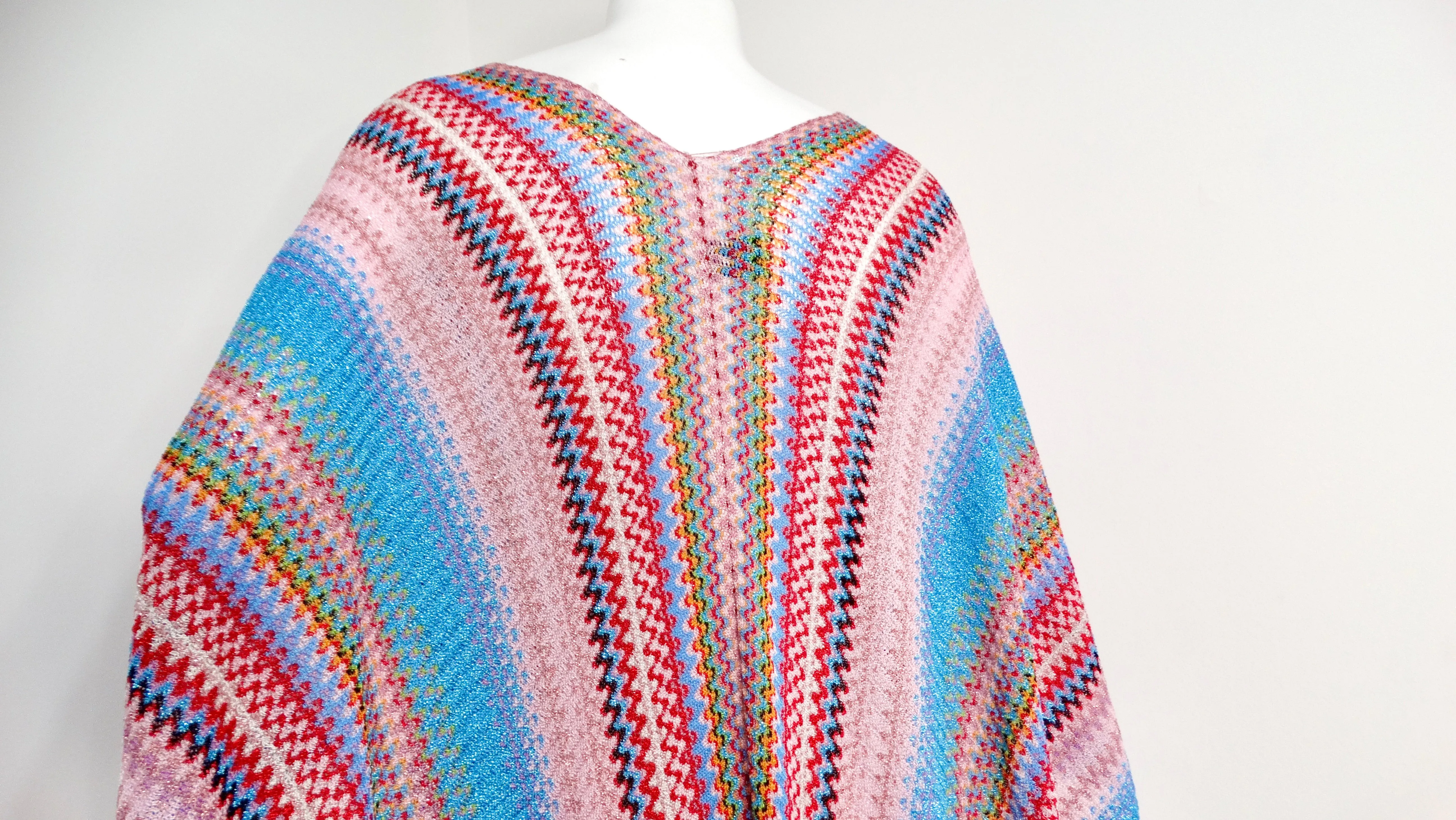 Missoni Zig Zag Multicolor Knit Poncho With Fringe Detail