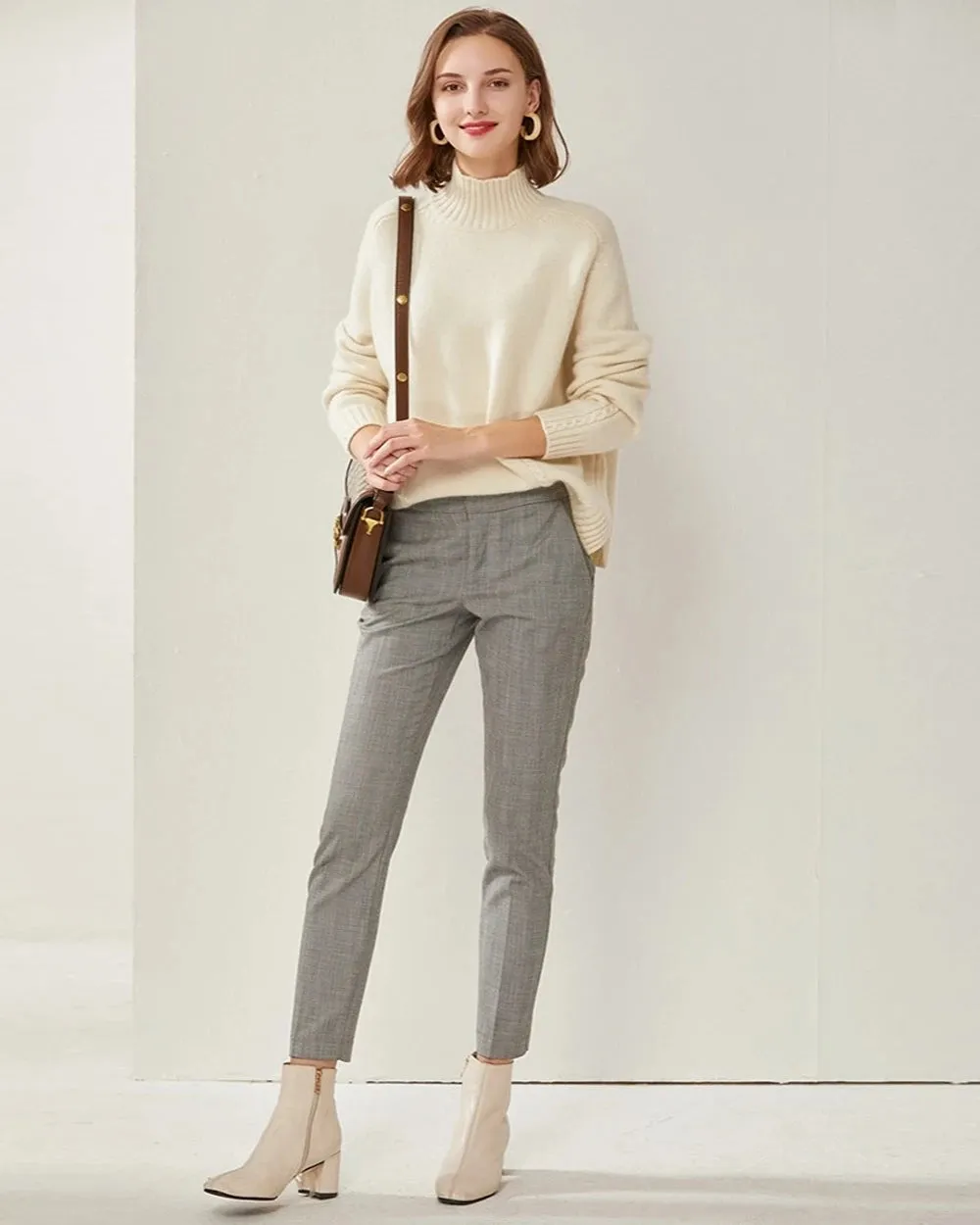 Mock Neck Cable Knit Cashmere Sweater