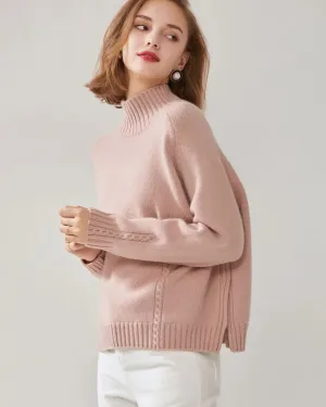 Mock Neck Cable Knit Cashmere Sweater