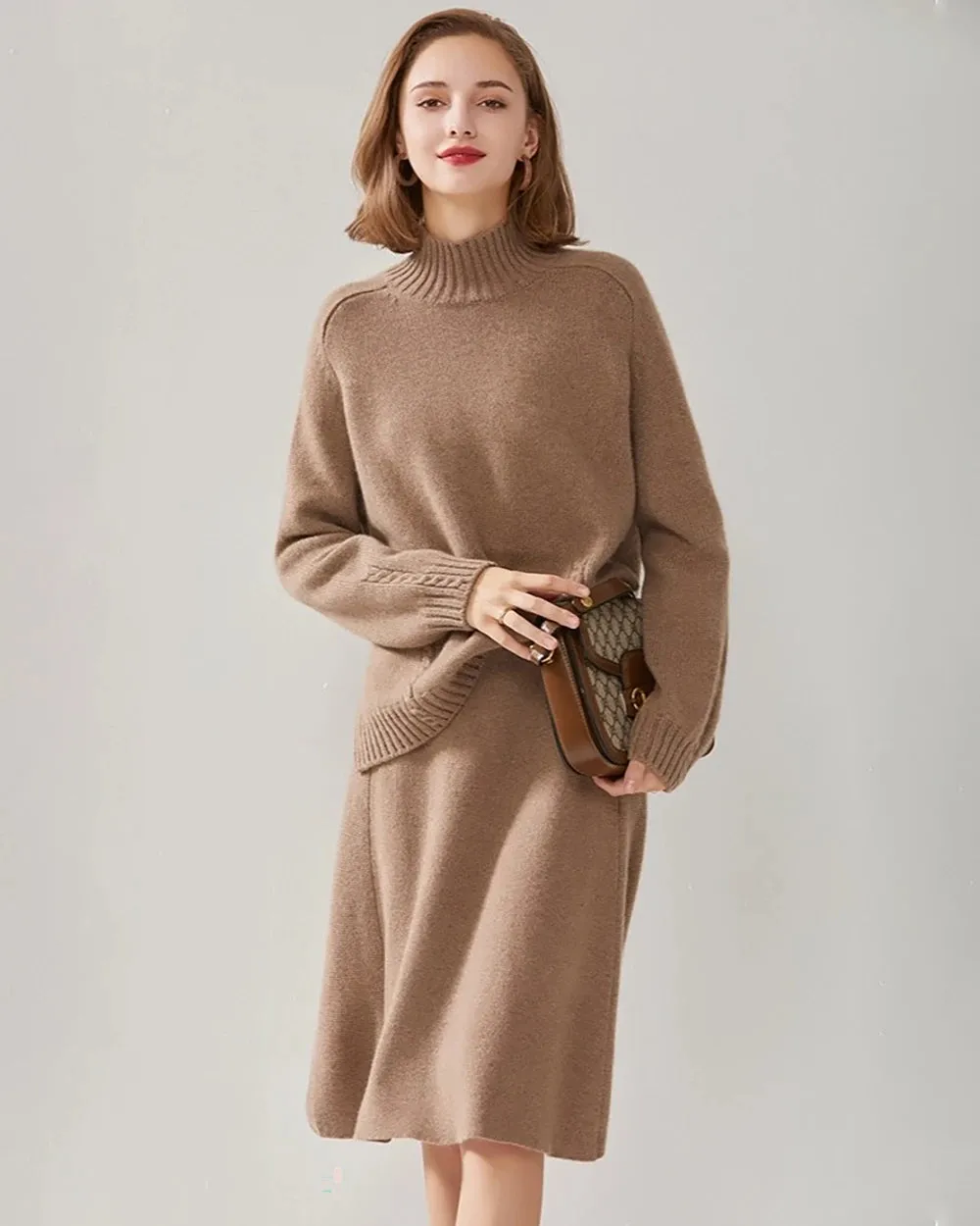 Mock Neck Cable Knit Cashmere Sweater