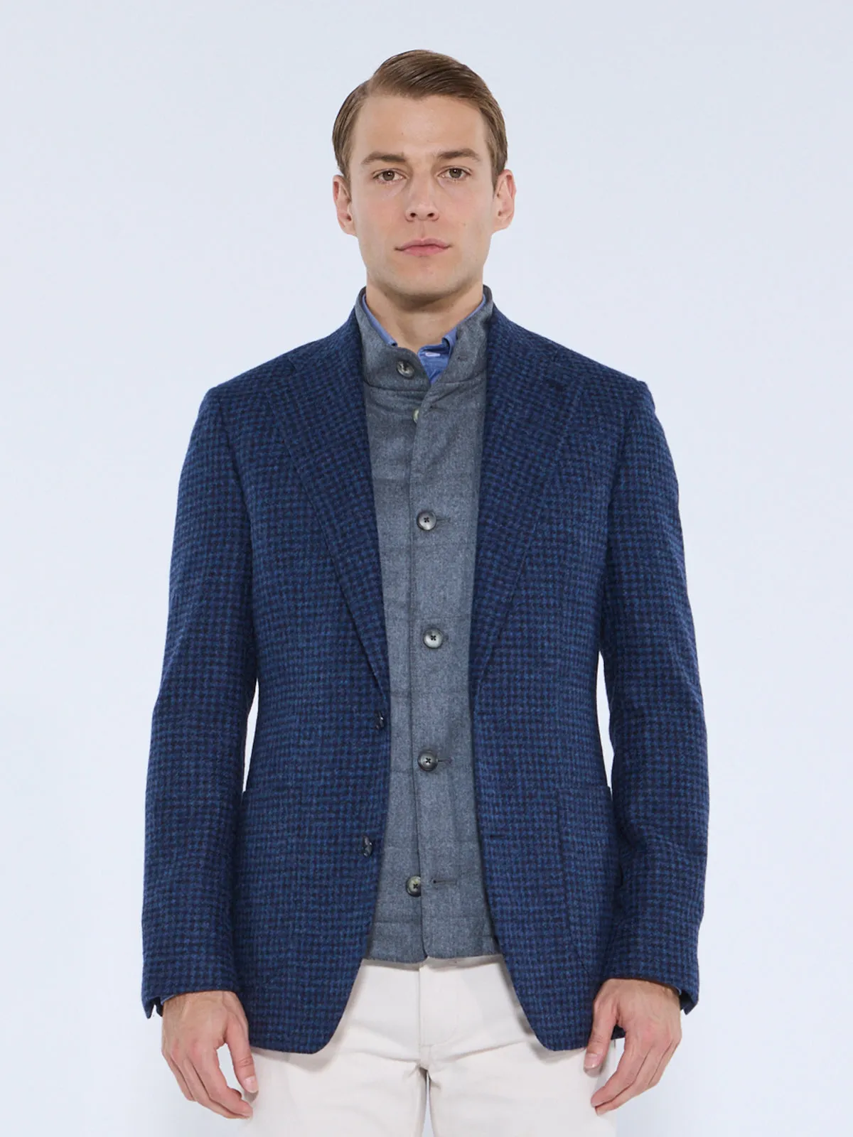 Modena Blazer - Mixed Blue Alpaca & Wool Vichy