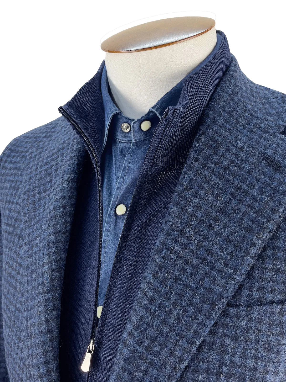 Modena Blazer - Mixed Blue Alpaca & Wool Vichy