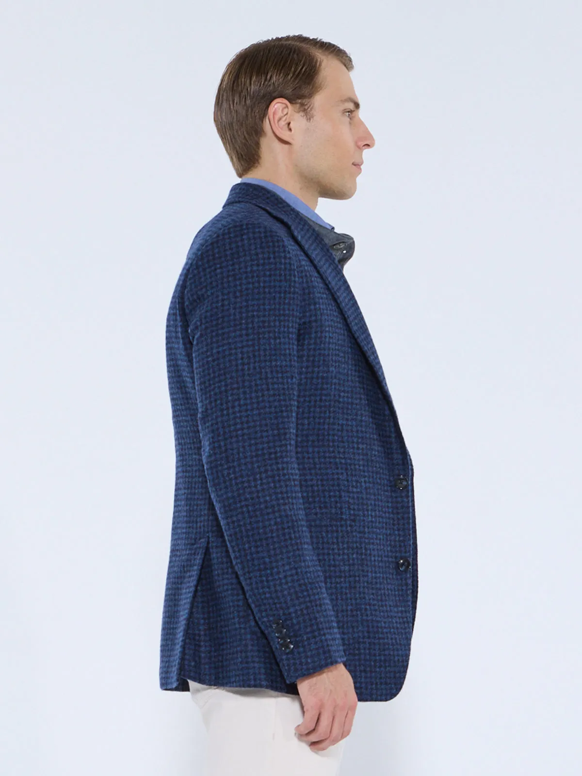 Modena Blazer - Mixed Blue Alpaca & Wool Vichy