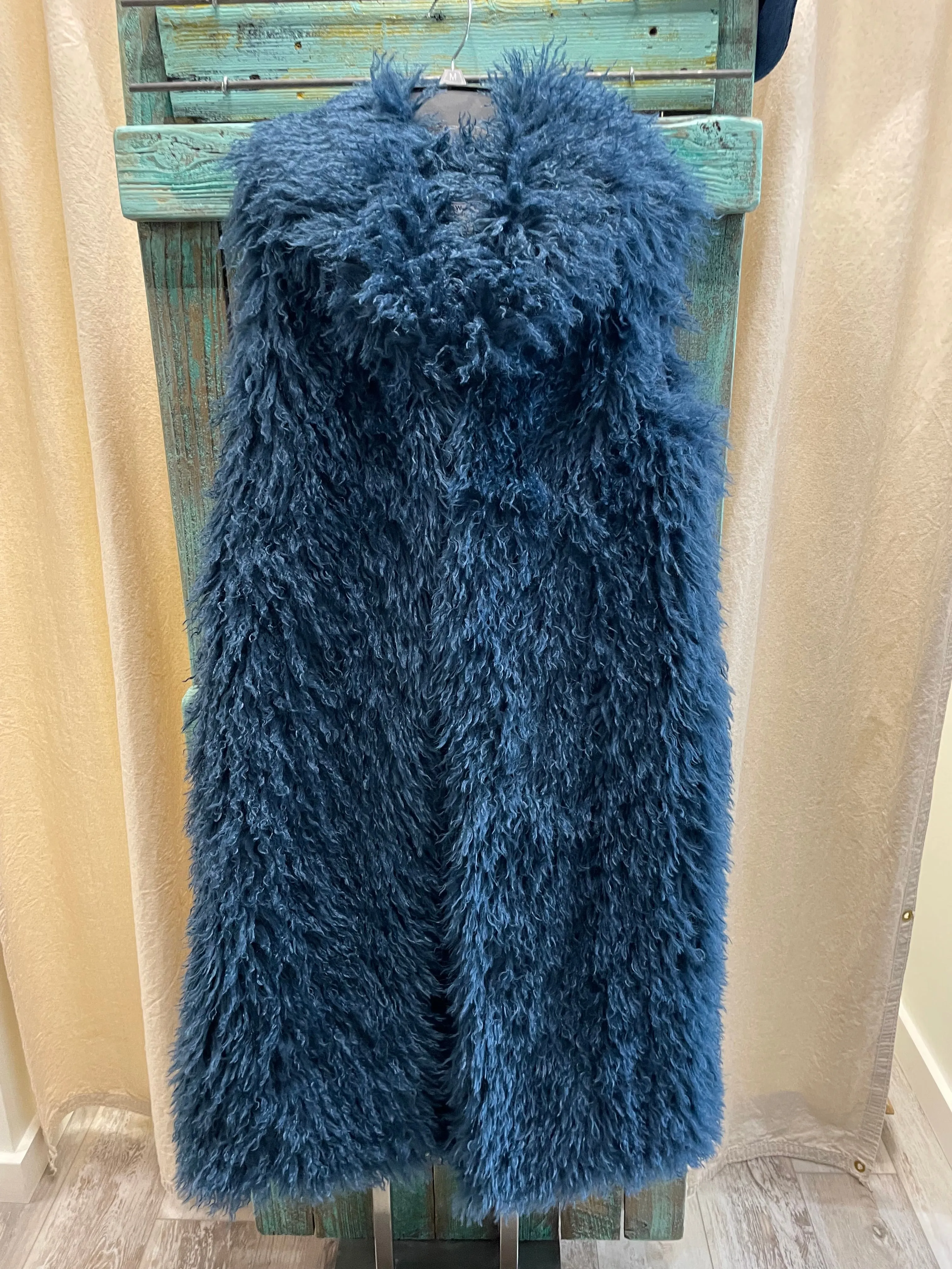 Mongolian Fur Long Vest in Black