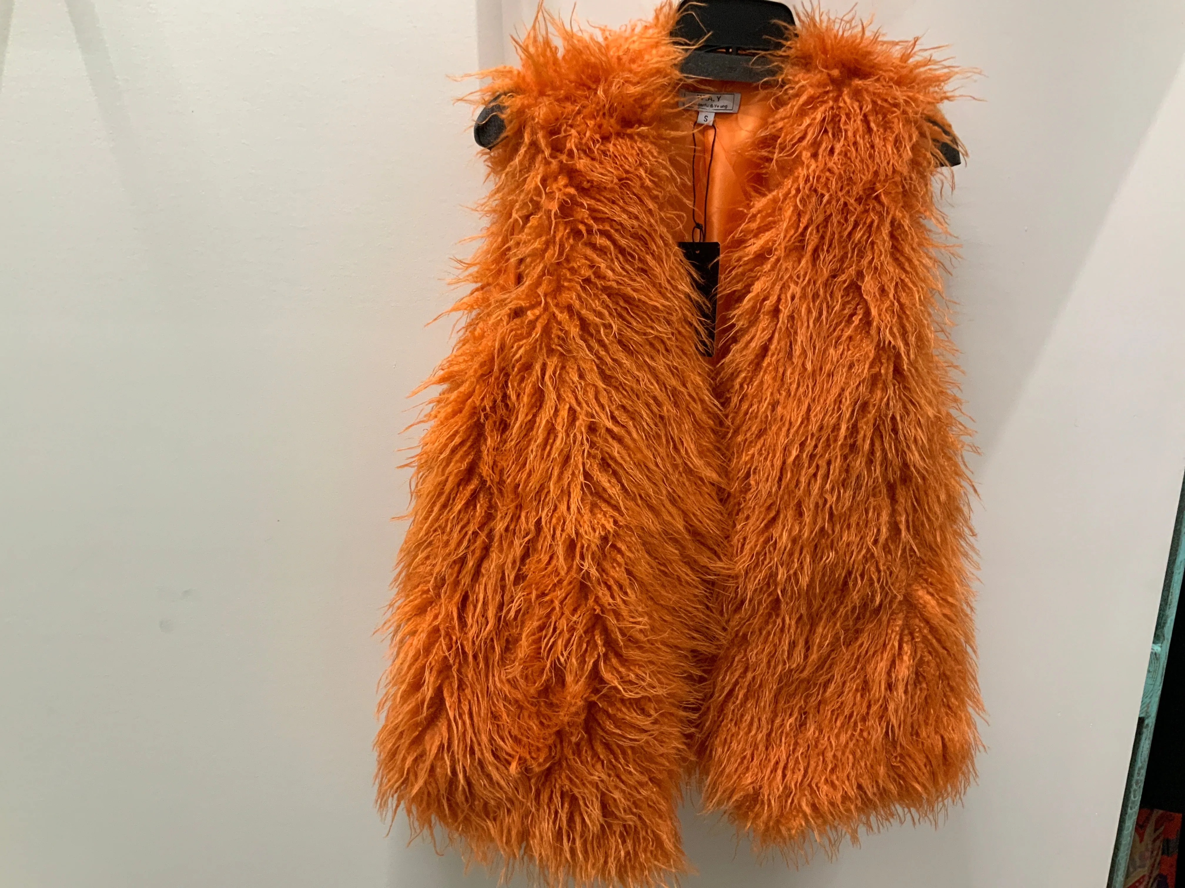 Mongolian Fur Vest in Orange