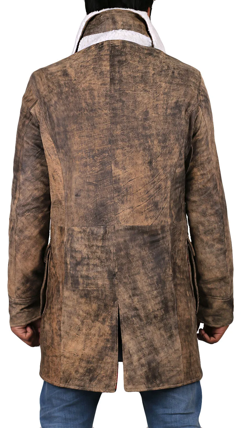 Navoris Shearling Lined Men's Winter Leather Overcoat