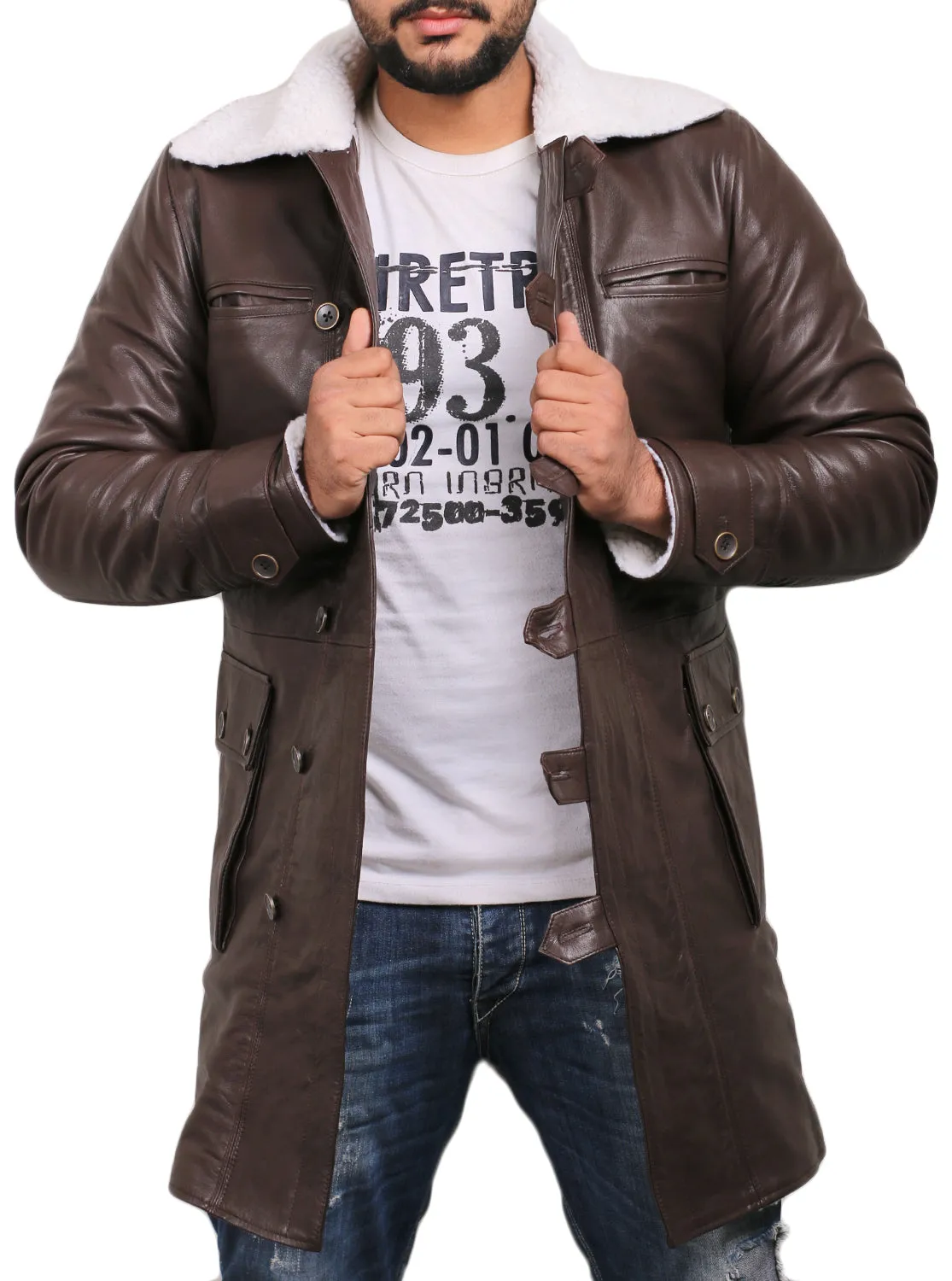 Navoris Shearling Lined Men's Winter Leather Overcoat