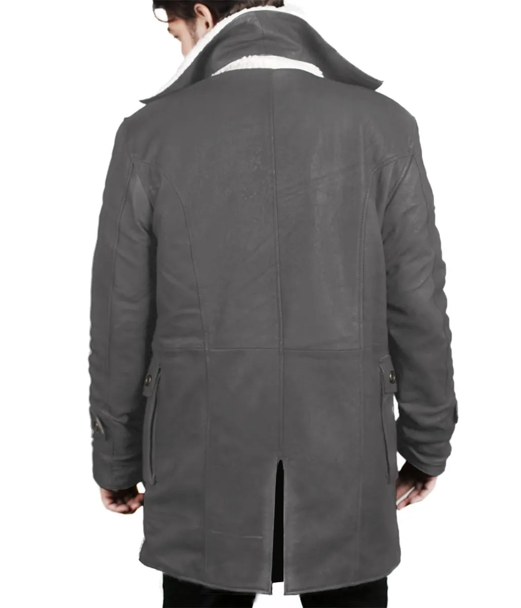 Navoris Shearling Lined Men's Winter Leather Overcoat