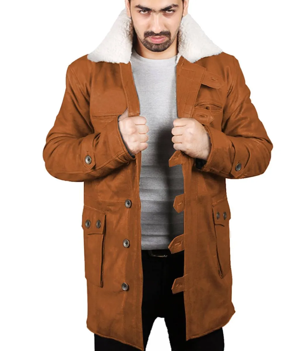 Navoris Shearling Lined Men's Winter Leather Overcoat