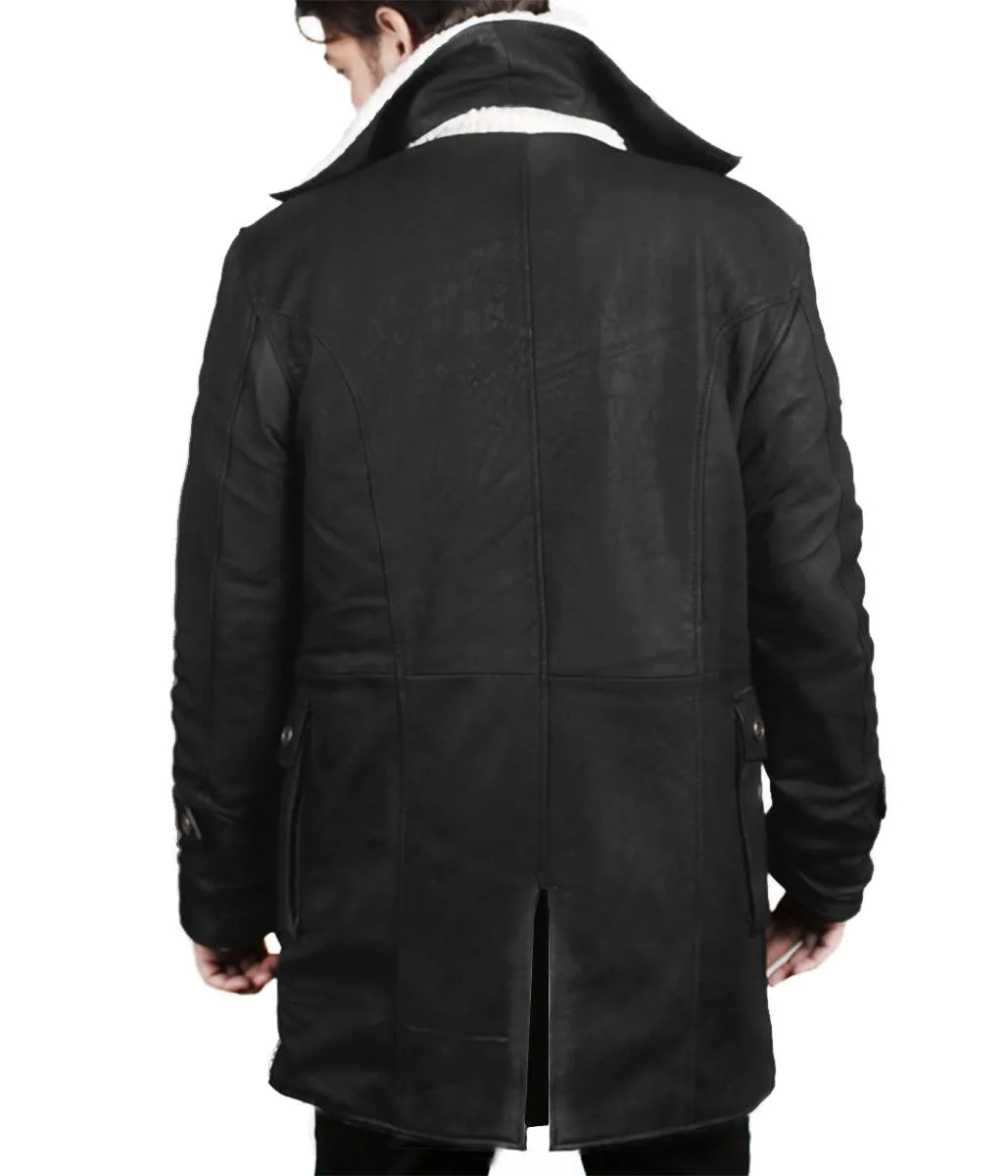 Navoris Shearling Lined Men's Winter Leather Overcoat