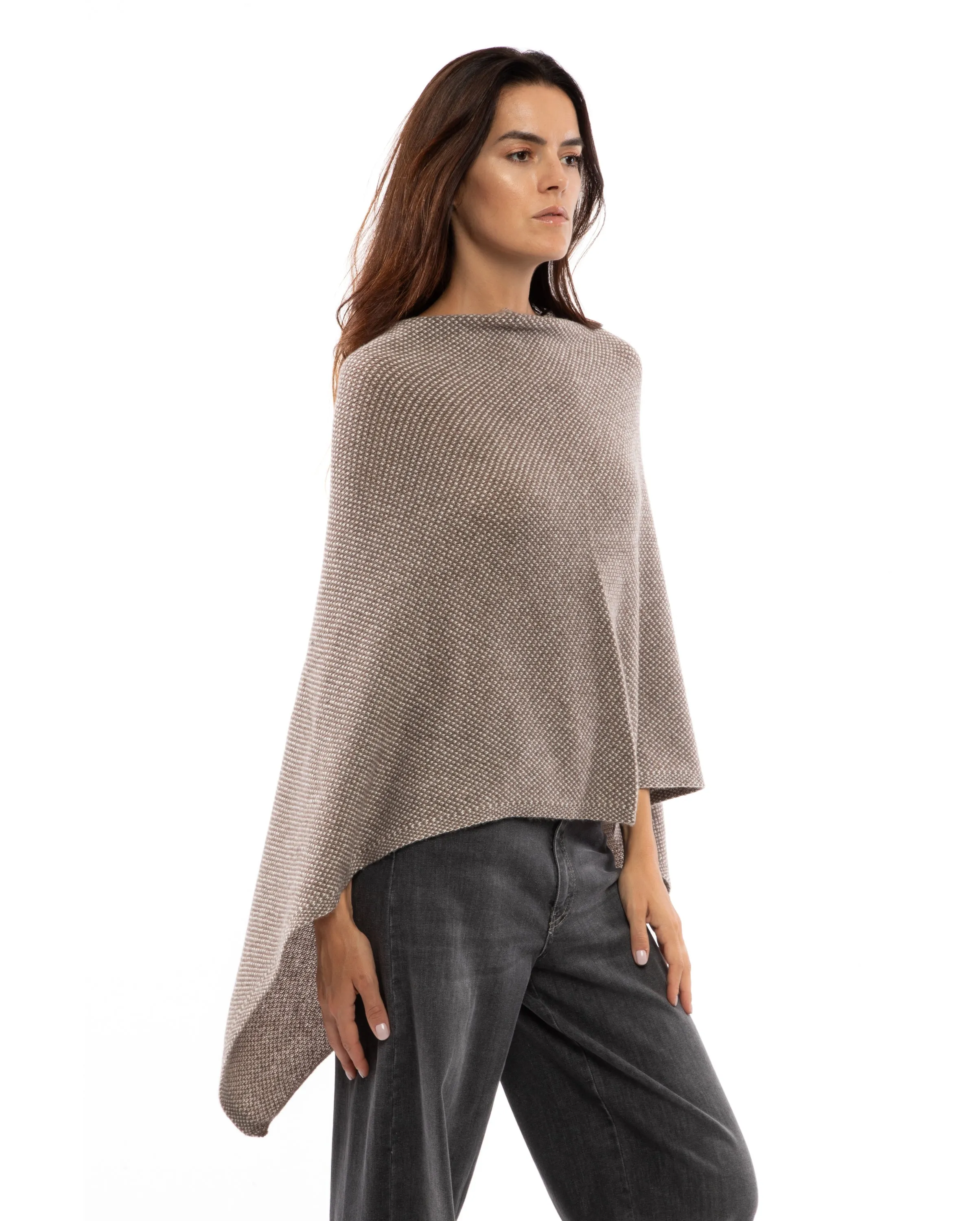 NEW FALL 24 - Pure Cashmere Asymmetric Poncho Light Brown