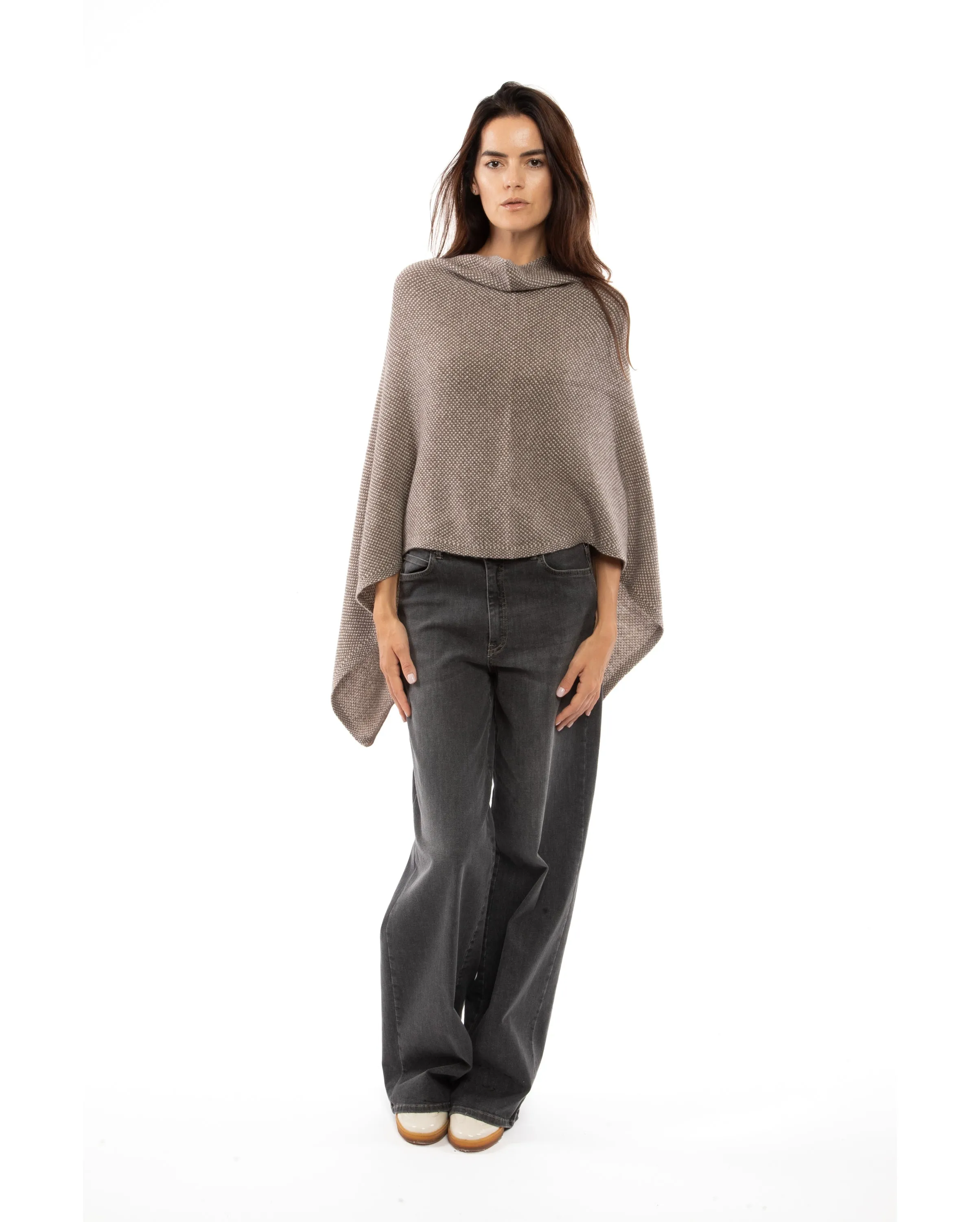 NEW FALL 24 - Pure Cashmere Asymmetric Poncho Light Brown