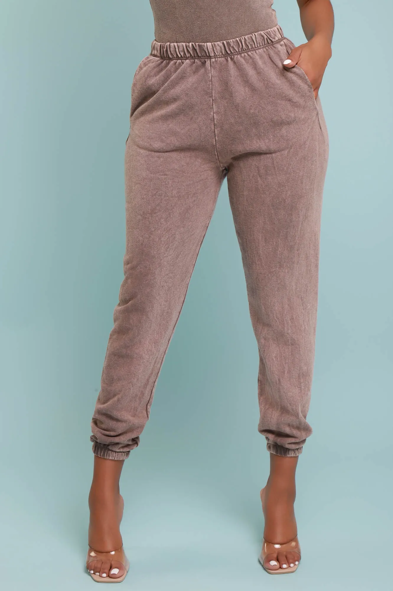 No Worries French Terry Joggers - Brown