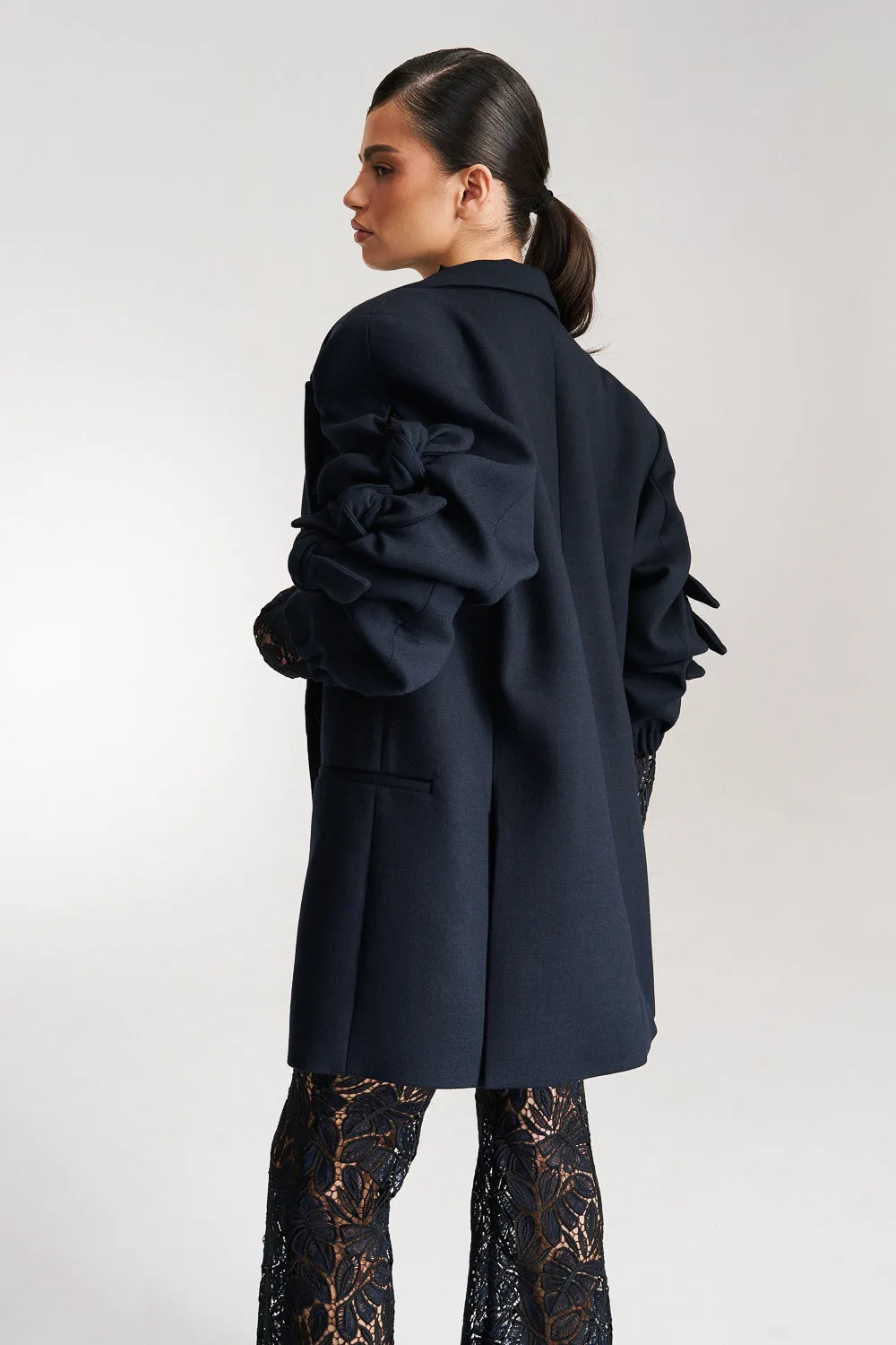 'Nola' Navy Bow Detailed Oversized Blazer