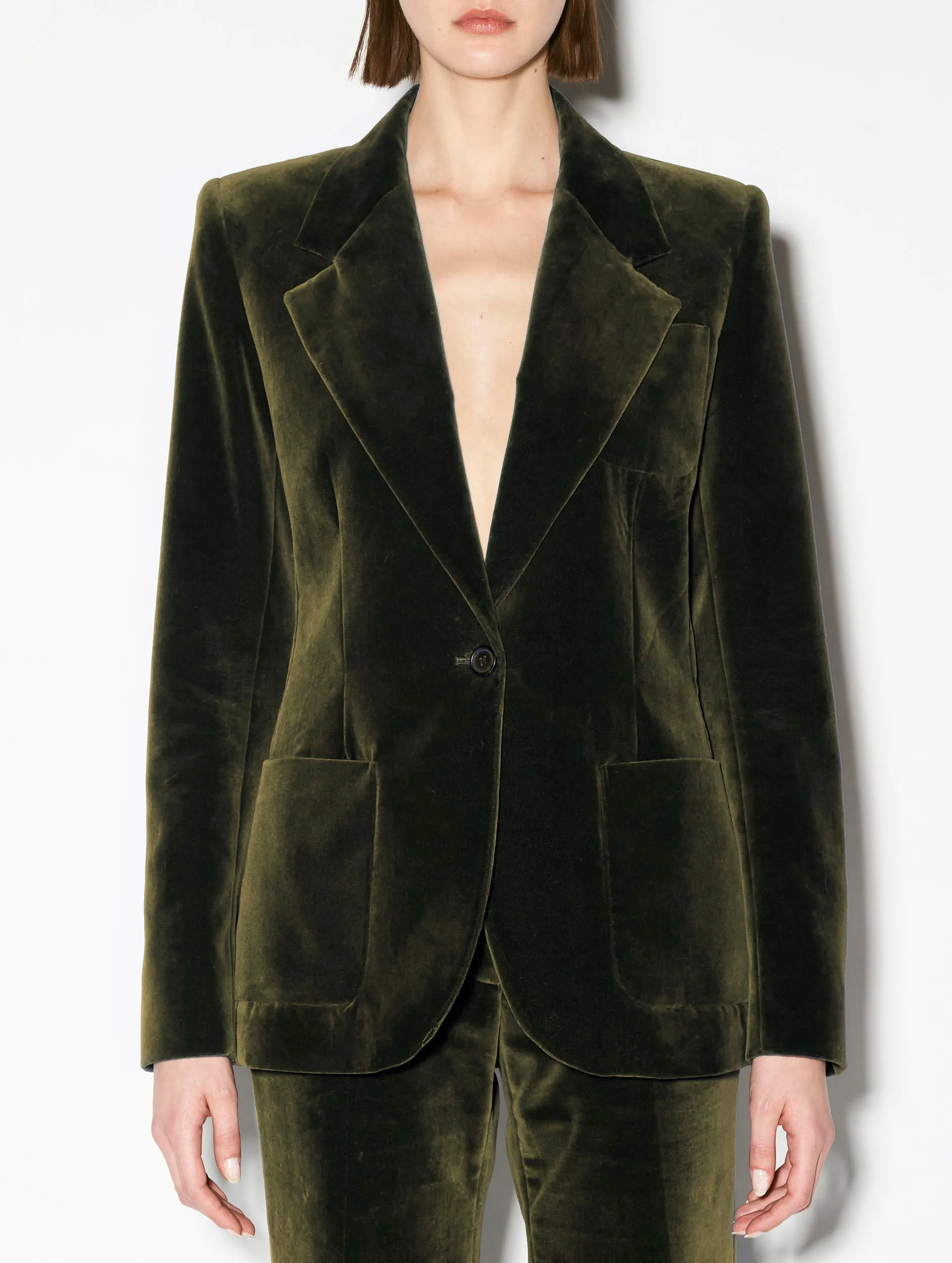 Olive smooth velvet suit jacket