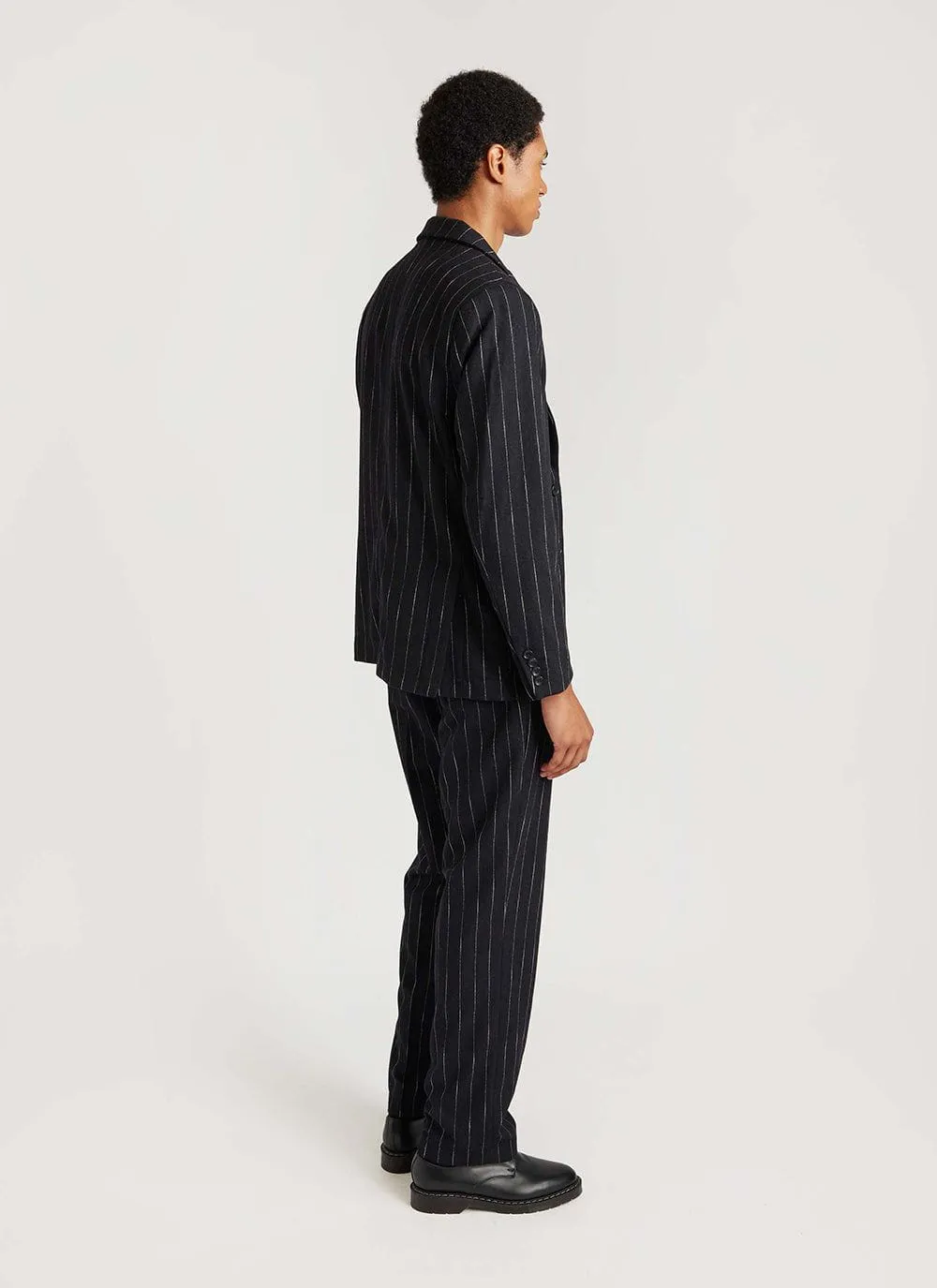 Pinstripe Tailored Blazer | Wool | Black