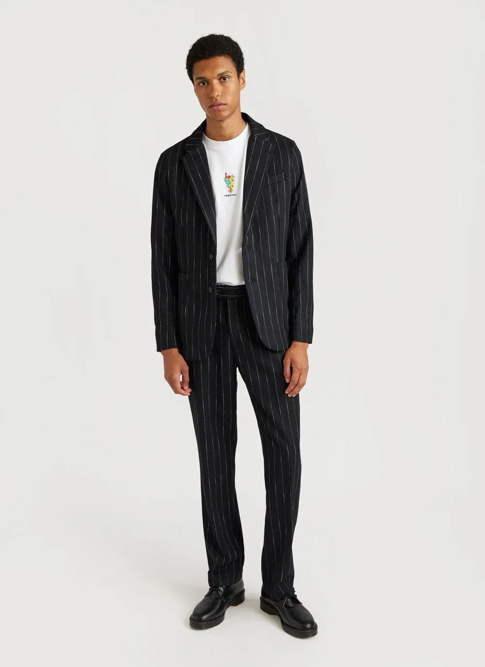 Pinstripe Tailored Blazer | Wool | Black