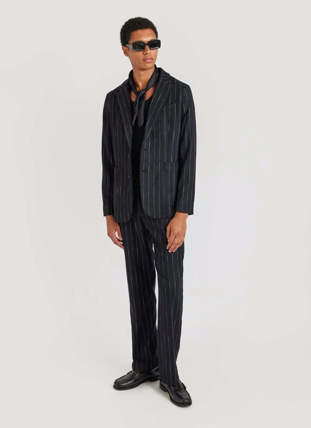 Pinstripe Tailored Blazer | Wool | Black