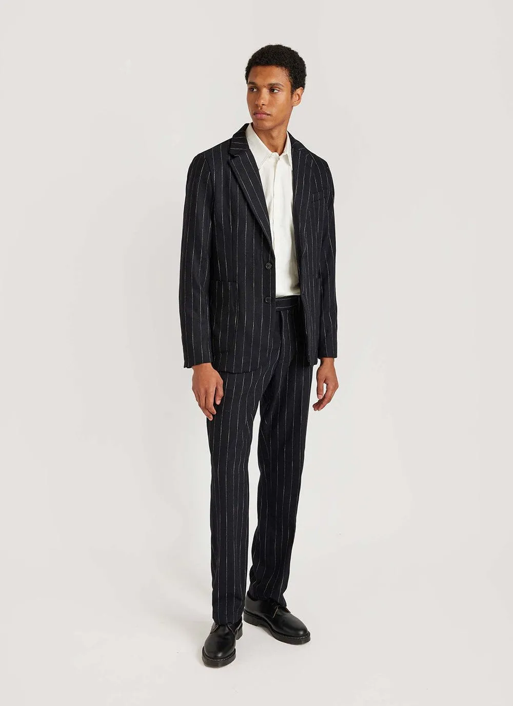 Pinstripe Tailored Blazer | Wool | Black