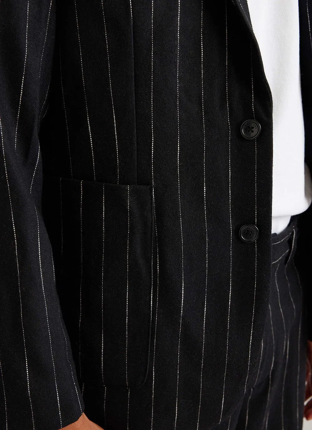 Pinstripe Tailored Blazer | Wool | Black