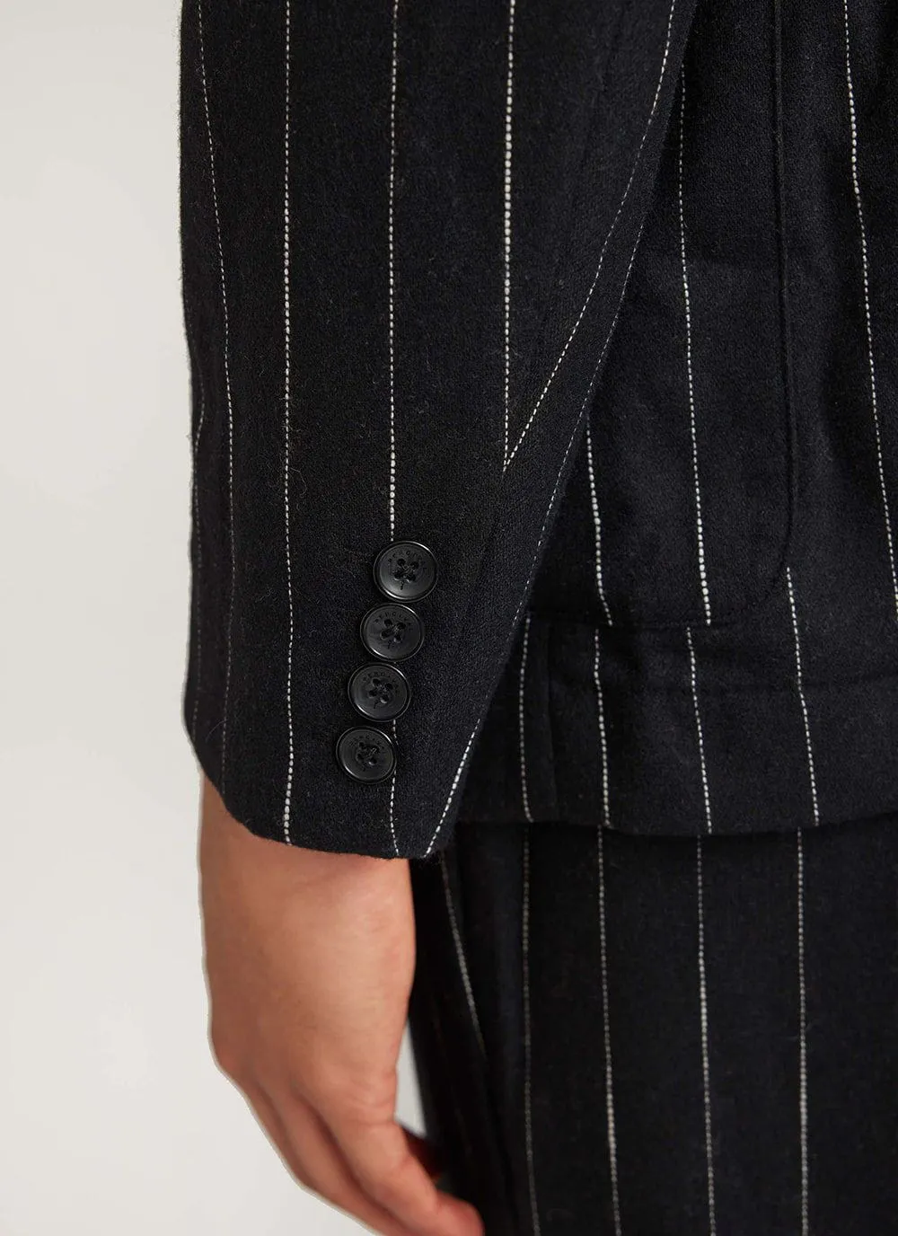 Pinstripe Tailored Blazer | Wool | Black