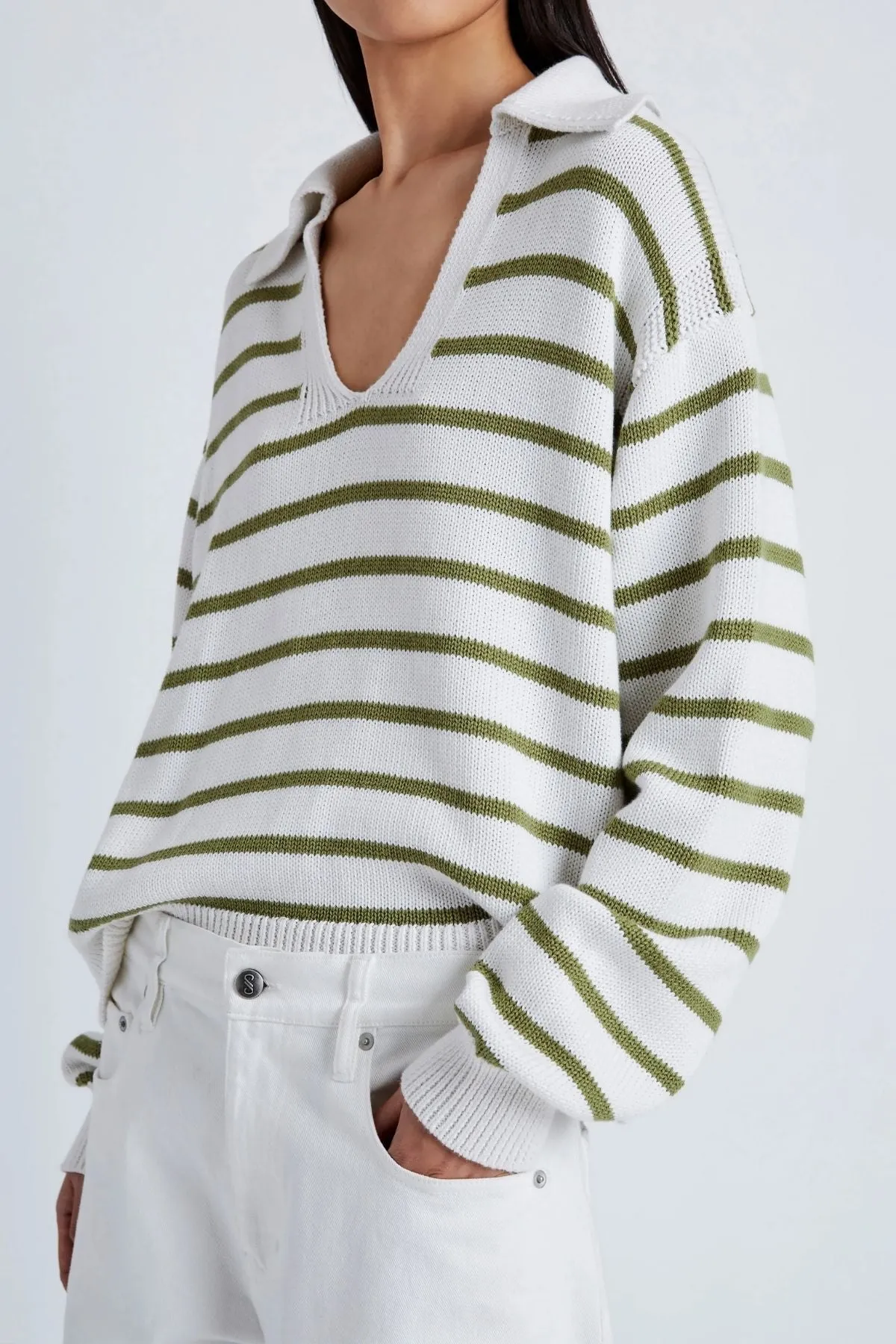 Proenza Schouler White Label Stripe Murphy Knit Sweater - Chalk/ Willow