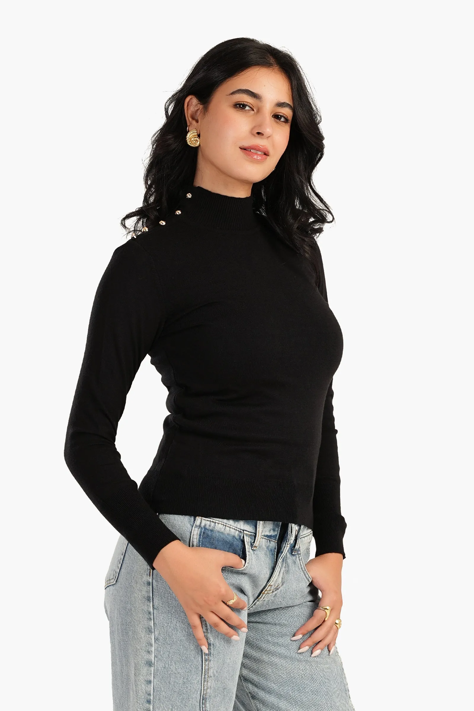 Pullover with Buttoned Shoulder