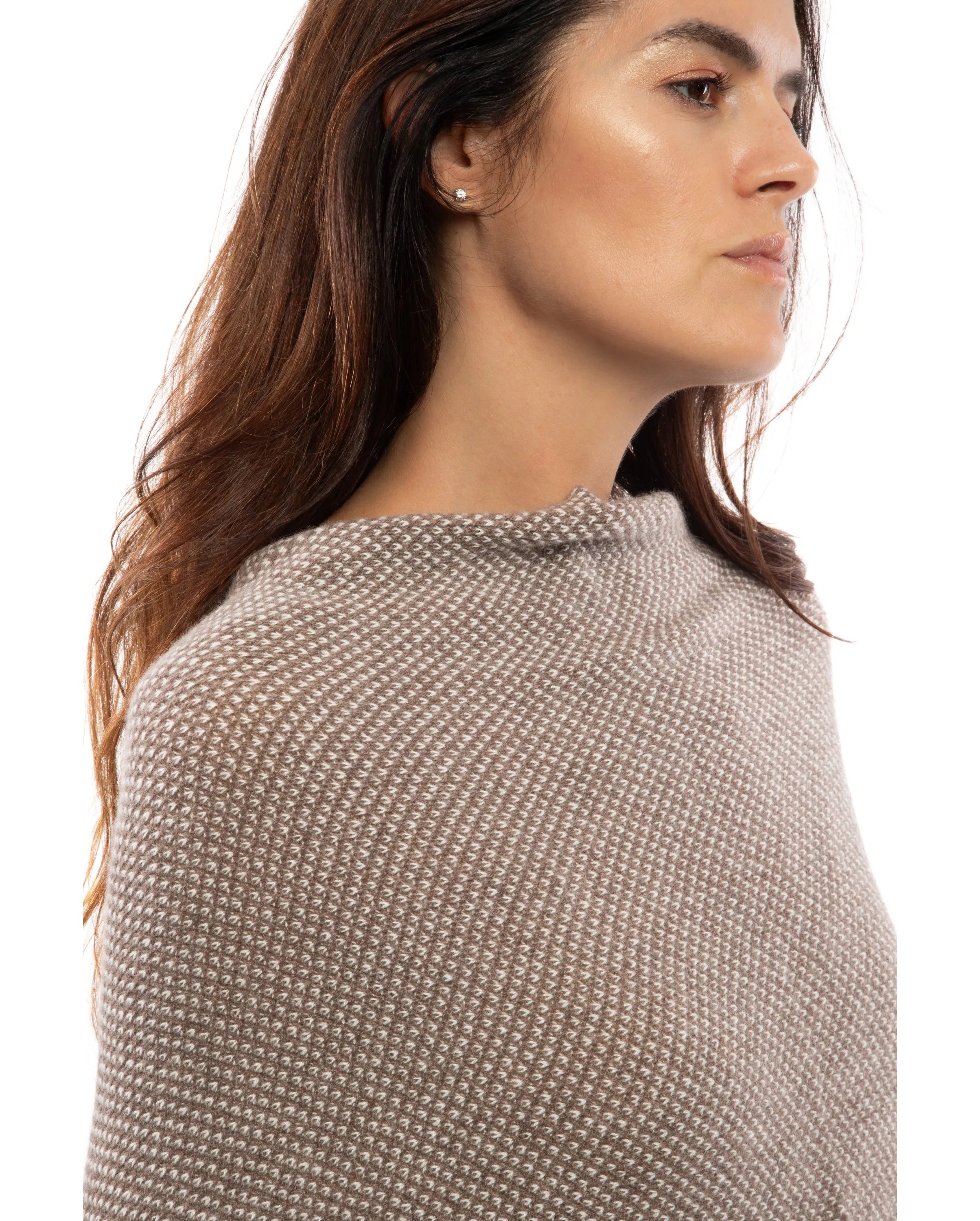 Pure Cashmere Asymmetric Poncho Light Brown