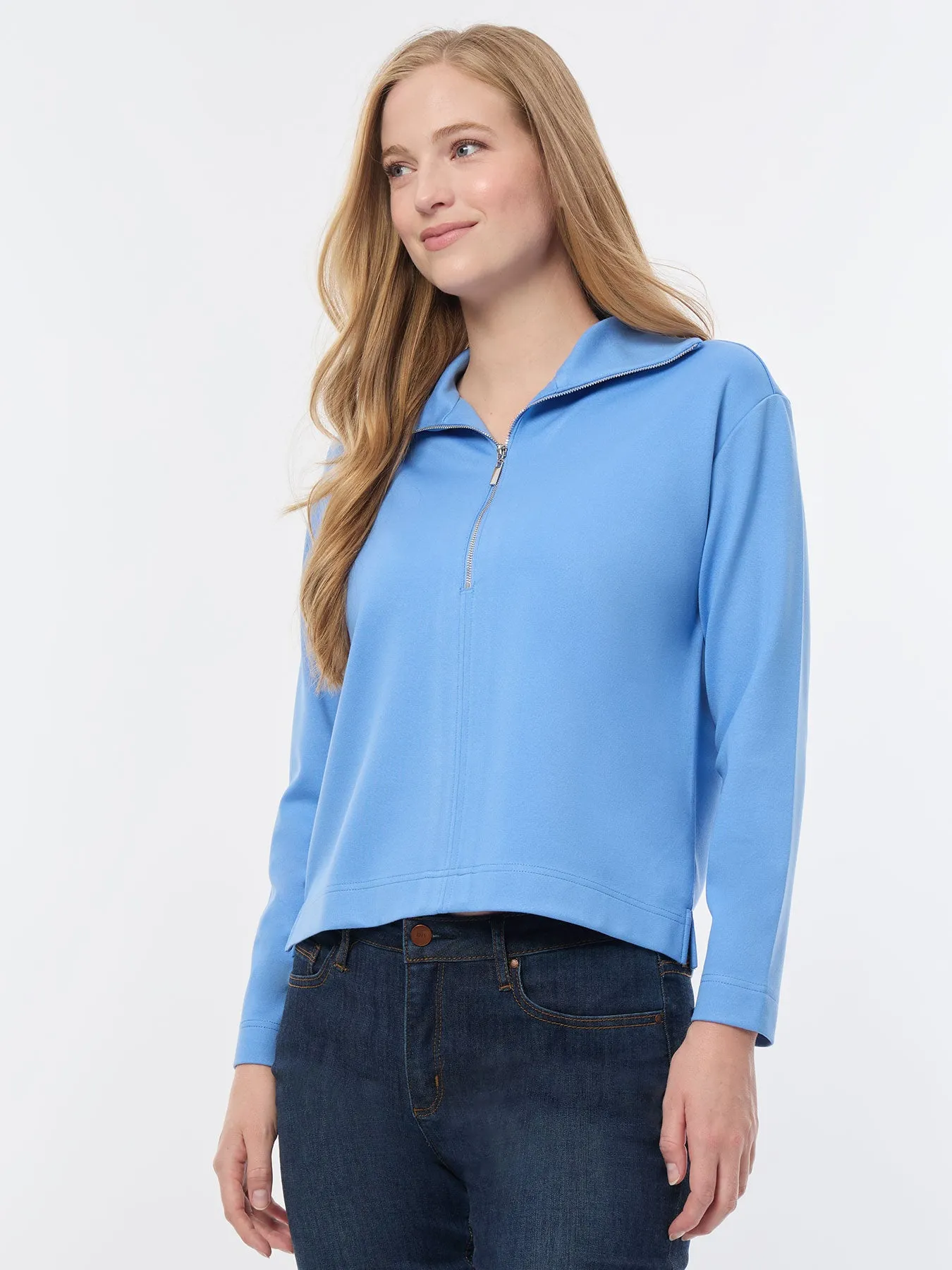 Quarter Zip Pull-Over Top, Serenity Knit