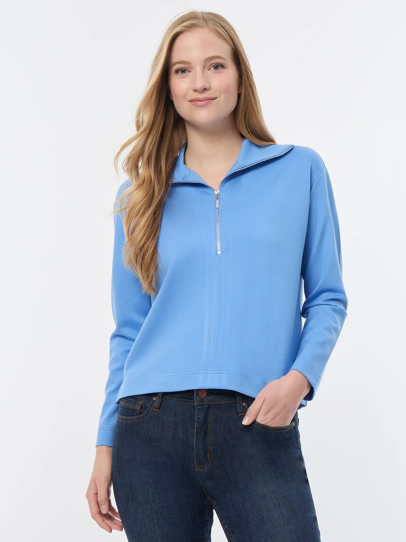 Quarter Zip Pull-Over Top, Serenity Knit