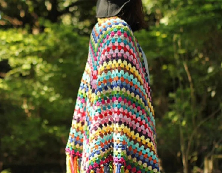 Rainbow Favourites Crocheted Tasseled Hand Made Poncho