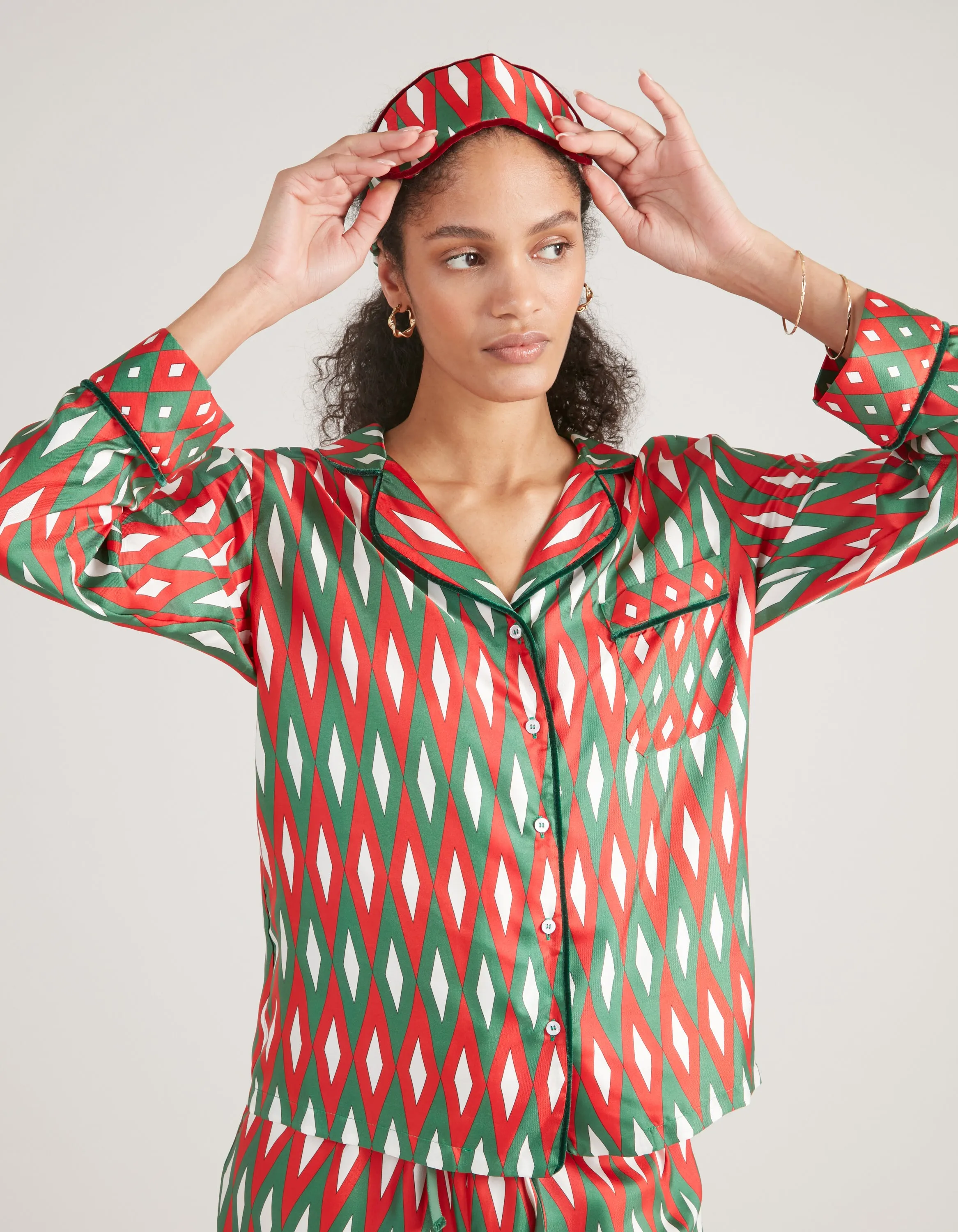 Red Green Mirror Print Long Pyjama Set