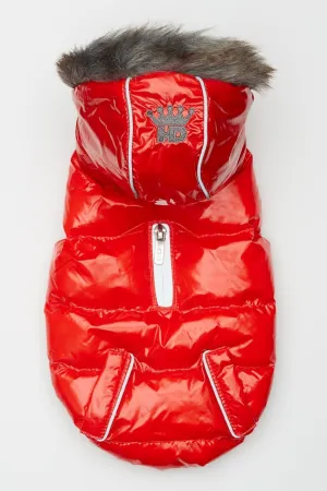 Red Winter Dog Jacket with Hood - Hip Doggie Elite Reflective Coat - Red